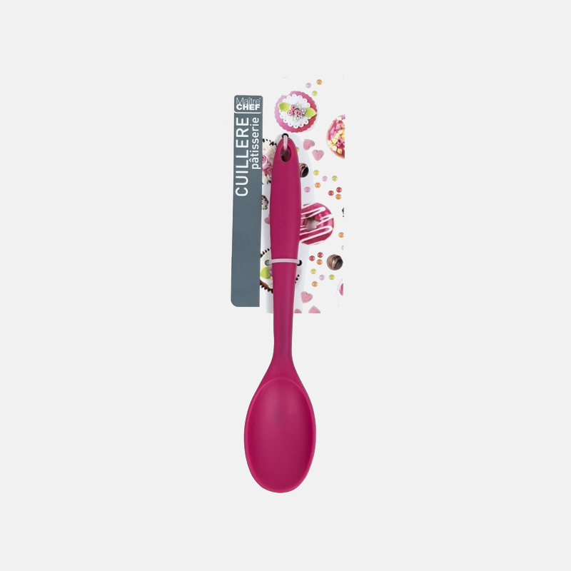 CU01397-Cuillère-slicone-rose Outil de cuisine fiable et sûr qui offre la flexibilité, la résistance à la chaleur.