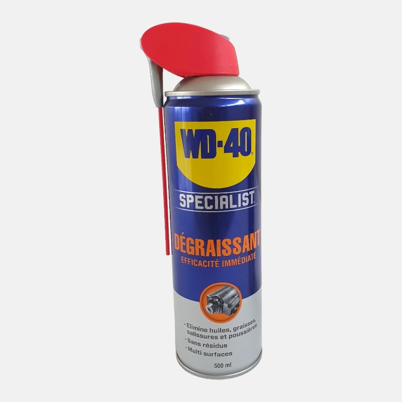 QU01107-WD40-dégraissant-500ml Outil indispensable pour de nombreuses applications, allant du dégraissage au lubrifiant.