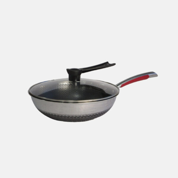 Wok avec un manche en acier inoxydable de 32 cm de diamètre