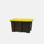 Bac noir de 25 litres avec un couvercle jaune.