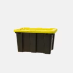 Bac noir de 55 litres avec un couvercle jaune.