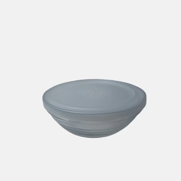 Saladier en verre transparent et son couvercle, diamètre de 14 cm