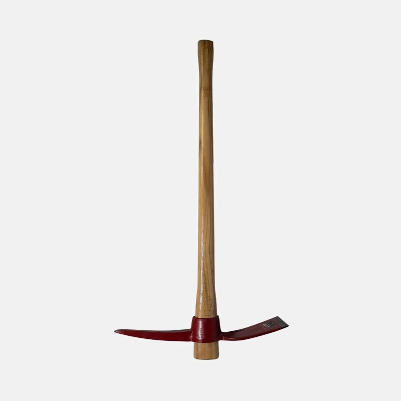 Pioche rouge avec manche en bois