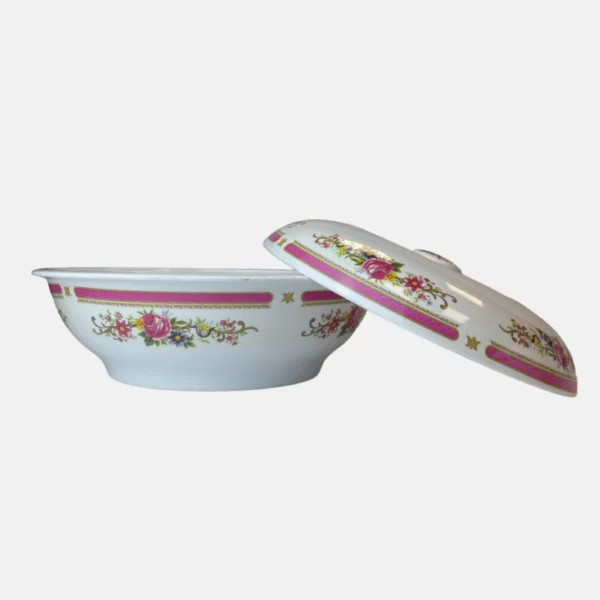 Soupière et son couvercle en mélamine de 27.5 cm de diamètre ayant des motifs rose