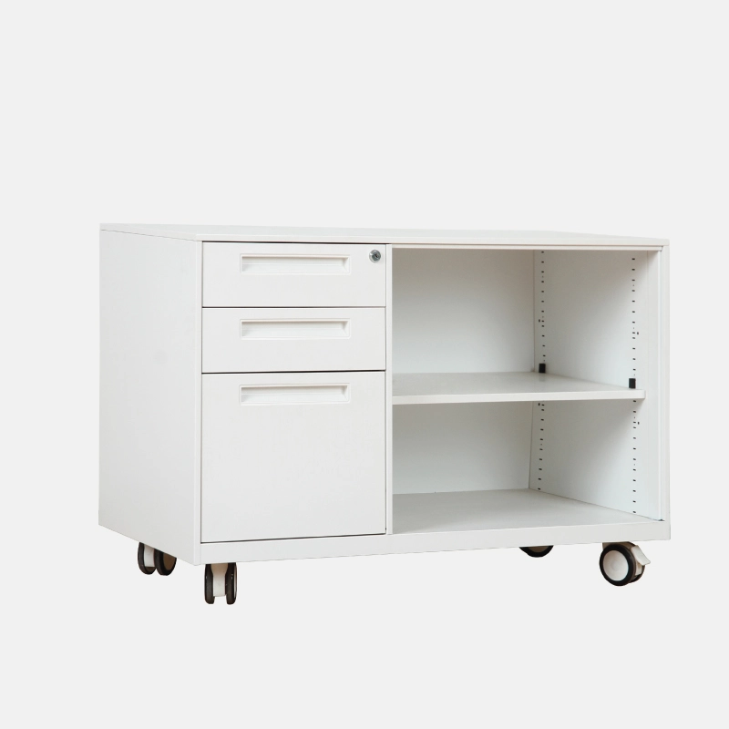 Armoire de bureau en acier ayant 3 tiroirs et 2 étages sur roulette