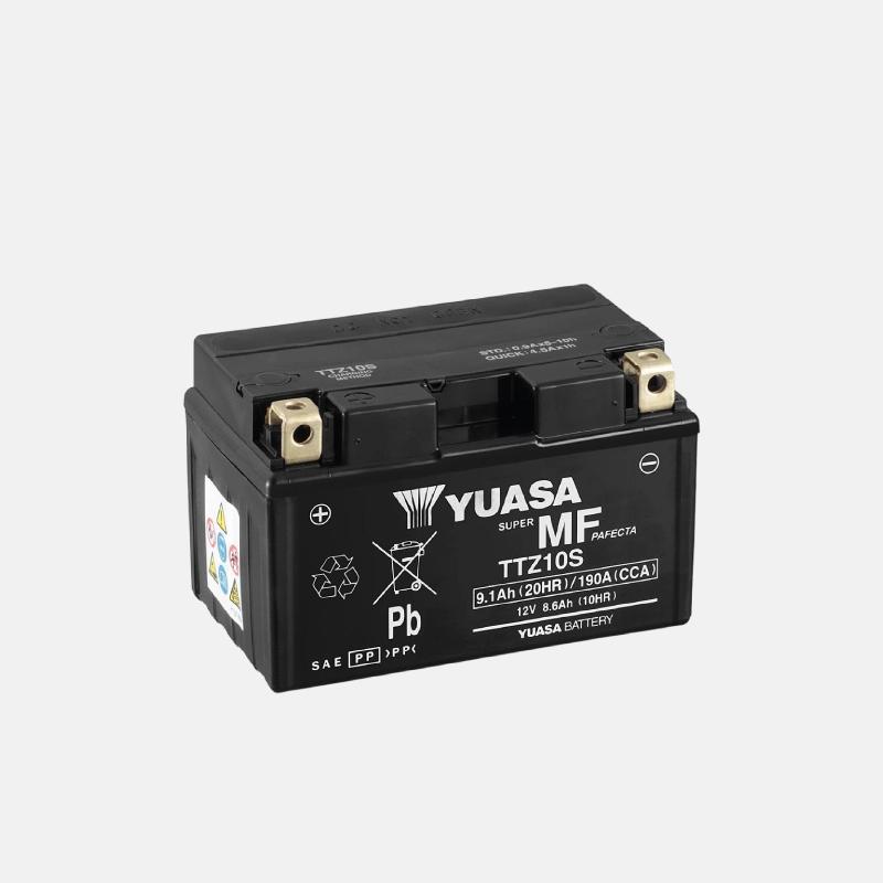 Batterie pour scooter de la marque YUASA, modèle TTZ10S de 12 volts et de 8.6 Ah