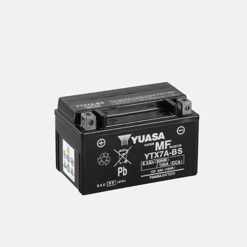Batterie pour scooter de la marque YUASA modèle YTX7A-BS de 12 volts et de 6 Ah
