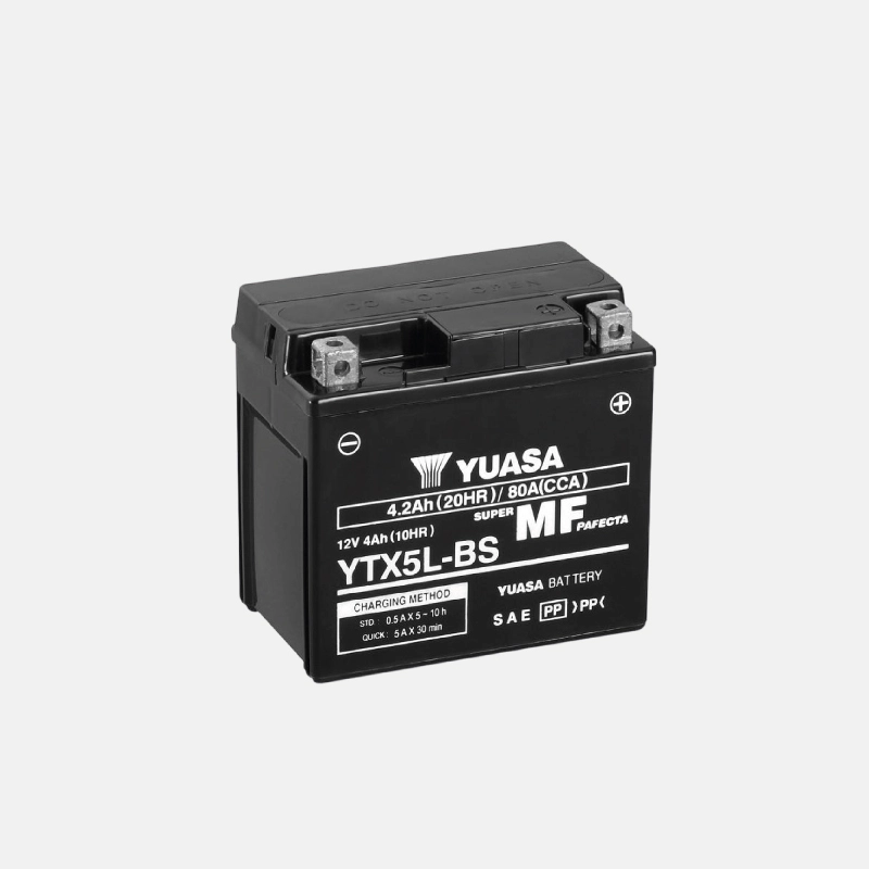 Batterie pour scooter de la marque YUASA modèle YTX5L-Bs de 12 volts et de 4.2 Ah