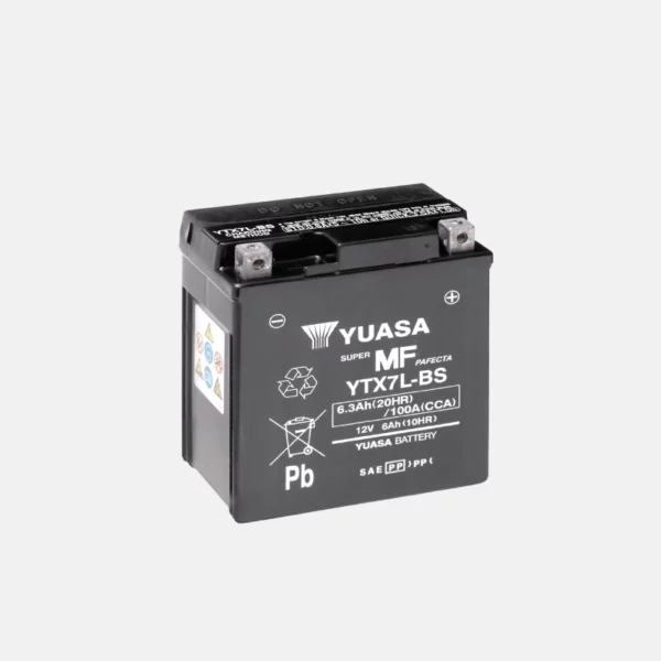 batterie pour scooter de la marque YUASA modèle YTX7L-BS de 12 volts et de 6.3 Ah