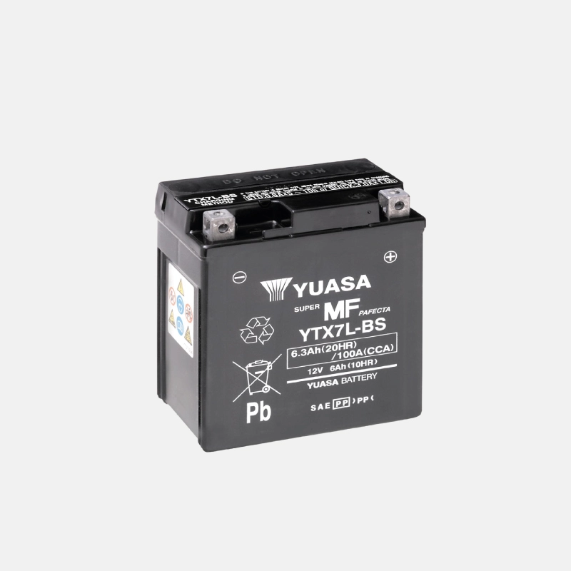 batterie pour scooter de la marque YUASA modèle YTX7L-BS de 12 volts et de 6.3 Ah
