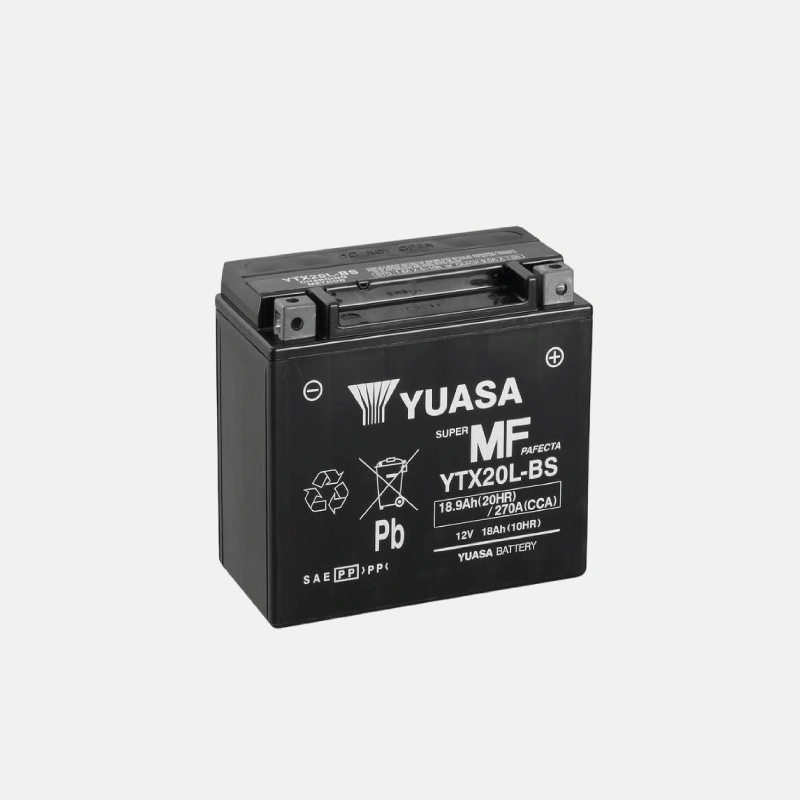 Batterie pour scooter de la marque YUASA modèle YTX20L-BS de 12 volts et de 18 Ah