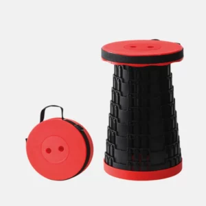 Tabouret télescopique portatif de couleur rouge et noir.