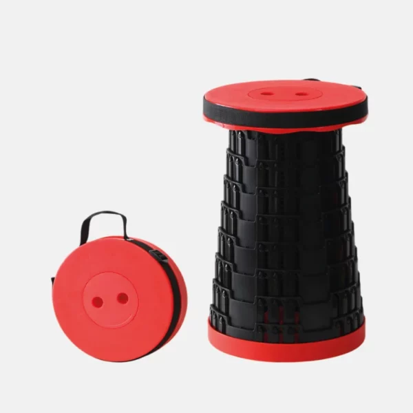Tabouret télescopique portatif de couleur rouge et noir.