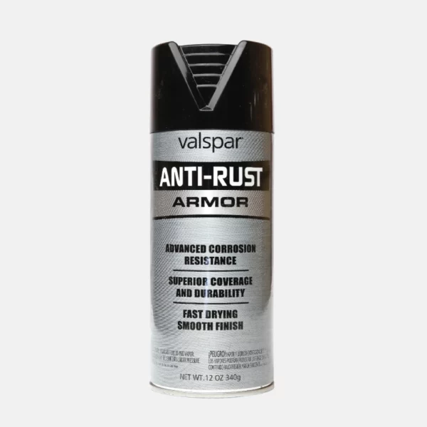 Bombe de peinture de la marque VALSPAR anti-rust de couleur noir mat.