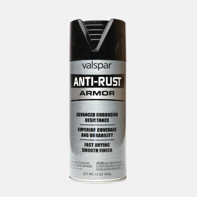 Bombe de peinture de la marque VALSPAR anti-rust de couleur noir mat.