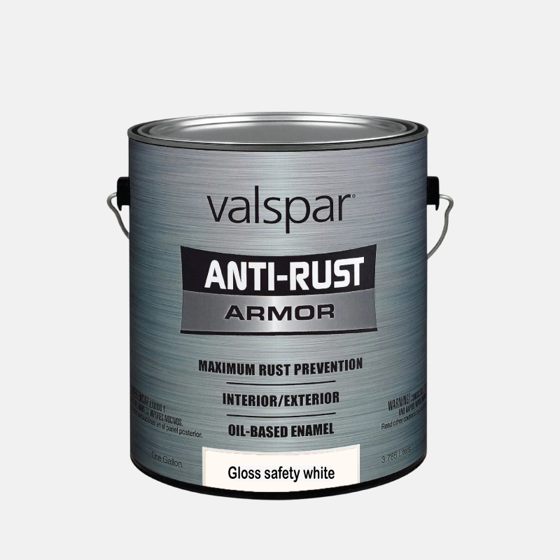 Galon de peinture de la marque VALSPAR gamme anti-rust et de couleur blanc gloss.