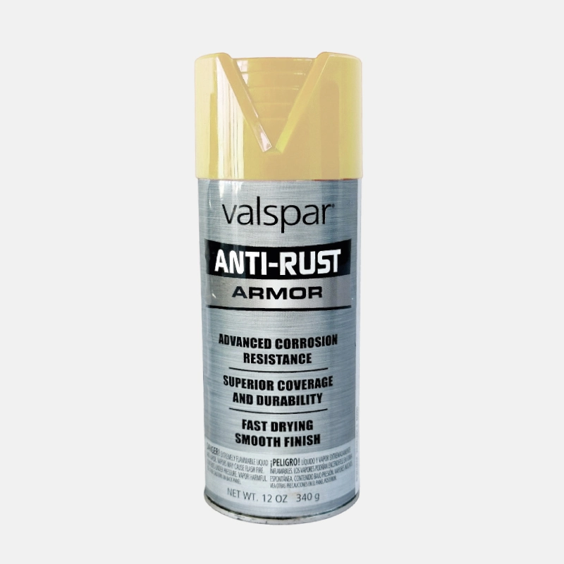 PE00653-peinture-valspar-bombe-amande-gloss-12oz Bombe de peinture de la marque VALSPAR anti-rust de couleur amande glosé.