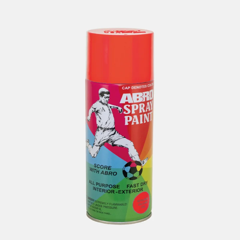 Bombe de peinture de la marque ABRO et de couleur rouge fluo.