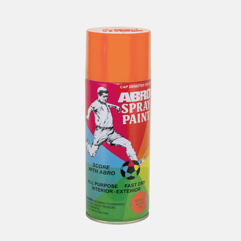 Bombe de peinture de la marque ABRO et de couleur orange fluo.