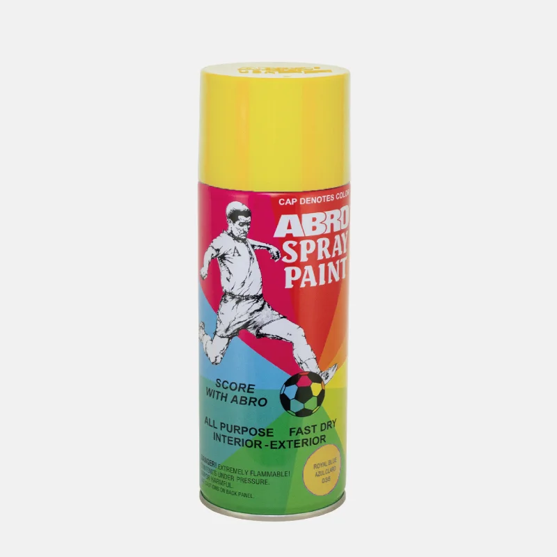 Bombe de peinture de la marque ABRO et de couleur jaune.