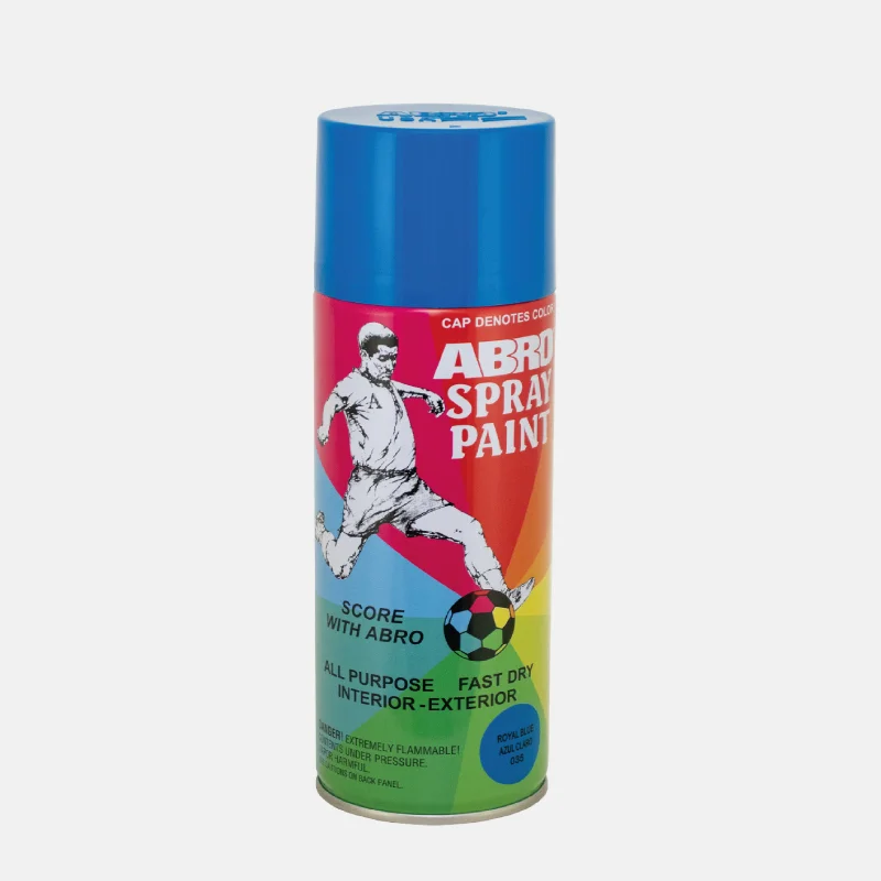 Bombe de peinture de la marque ABRO et de couleur bleu royal.