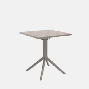 Table de terrasse rabattable de couleur sable beige.