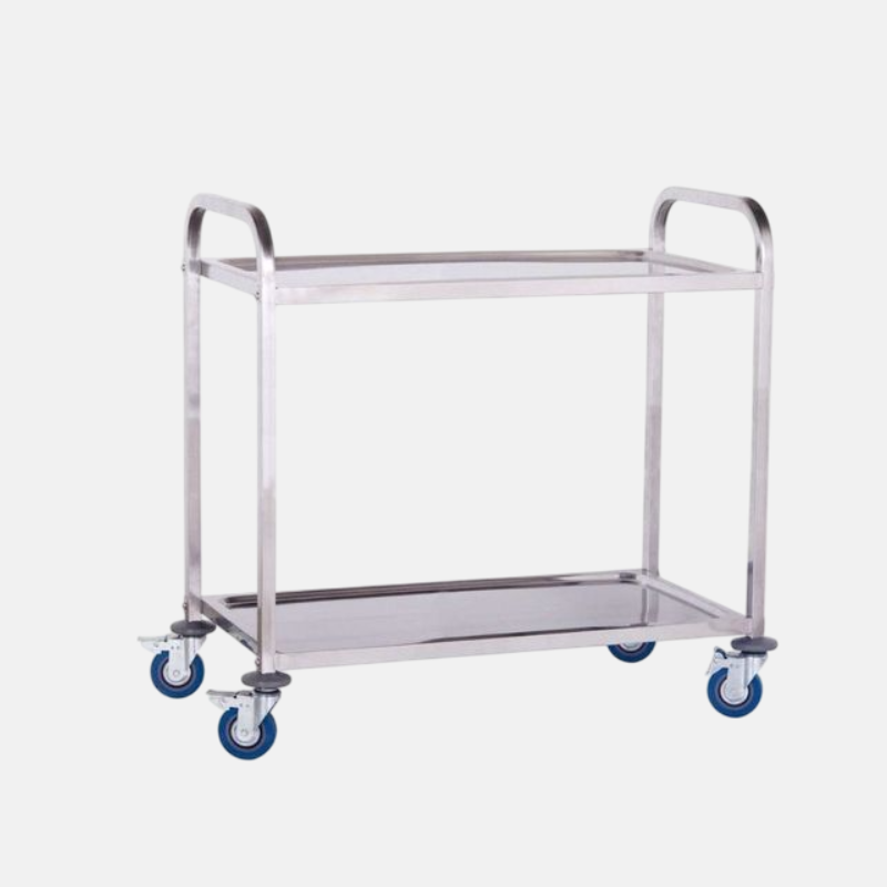 Chariot pour la cuisine de 2 étages en acier inoxydable.
