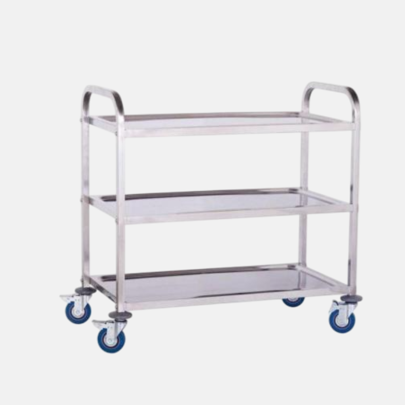 Chariot pour la cuisine de 3 étages en acier inoxydable.
