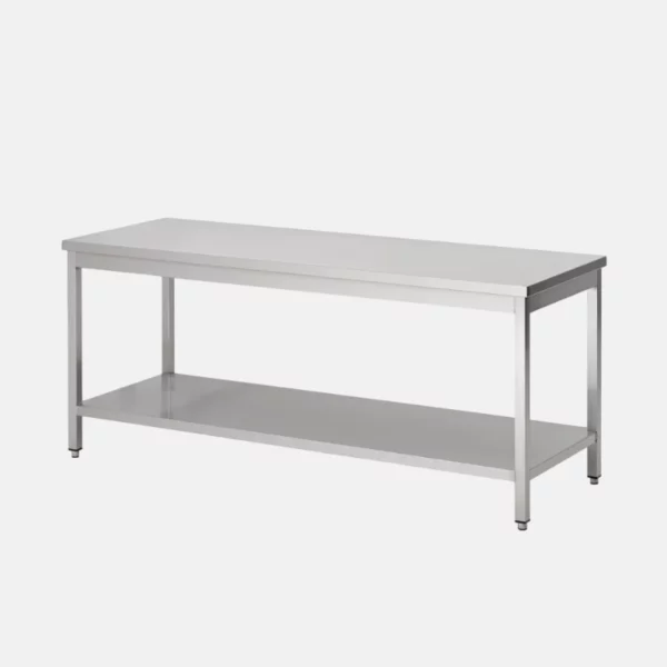 Table en acier inoxydable pour professionnel de taille 140x70x85 cm.