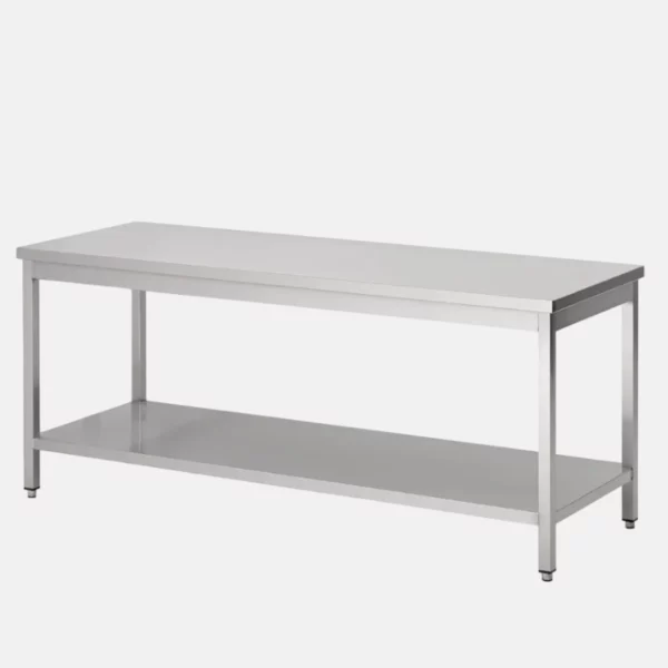 Table en acier inoxydable pour professionnel de taille 200x70x85 cm.
