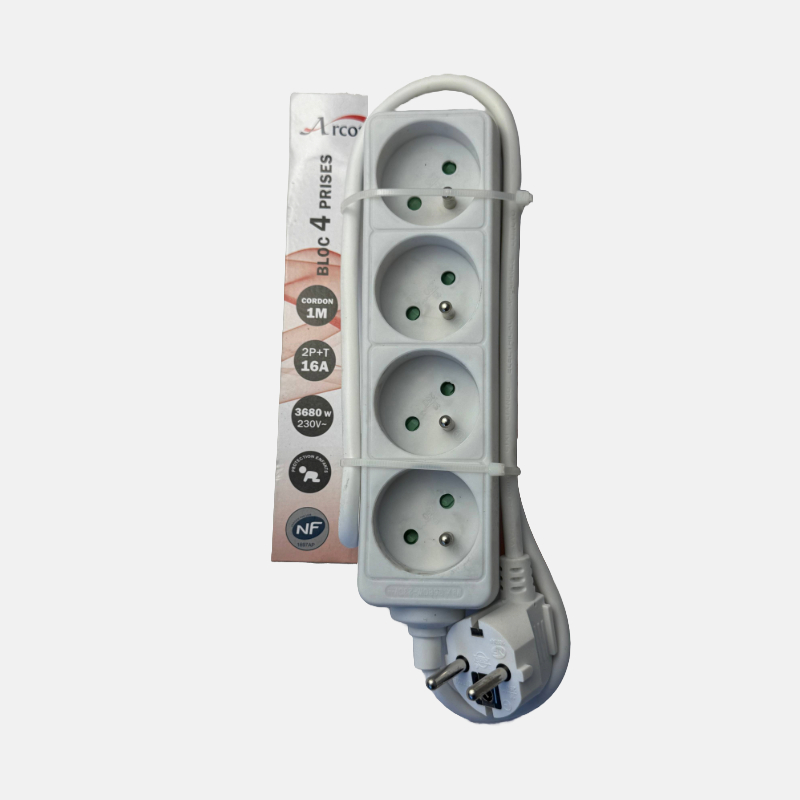 BLOC 4 PRISES BLANC 1M ARCOTEC BLOC 4 PRISES BLANC 1M ARCOTEC