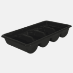 Bac à couvert en plastique avec 4 rangées et de couleur noir.