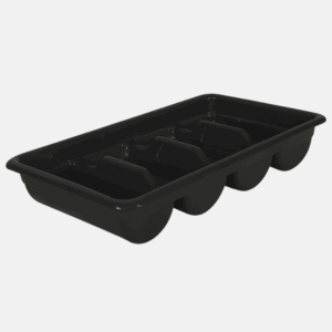 Bac à couvert en plastique avec 4 rangées et de couleur noir.