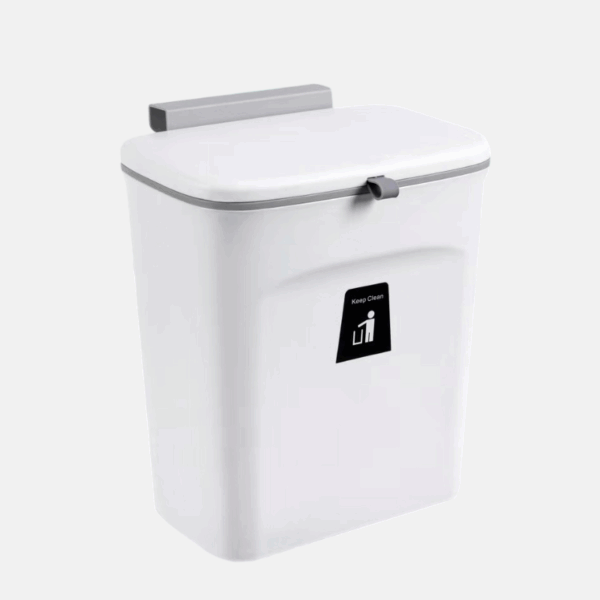 Poubelle de cuisine en plastique de 7L, fixable et en deux coloris.