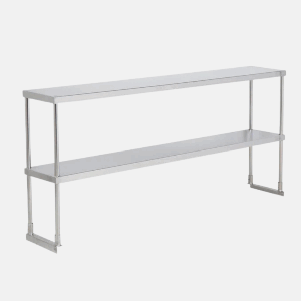 Etagère 2 étages pour table en inox 213 cm de long.