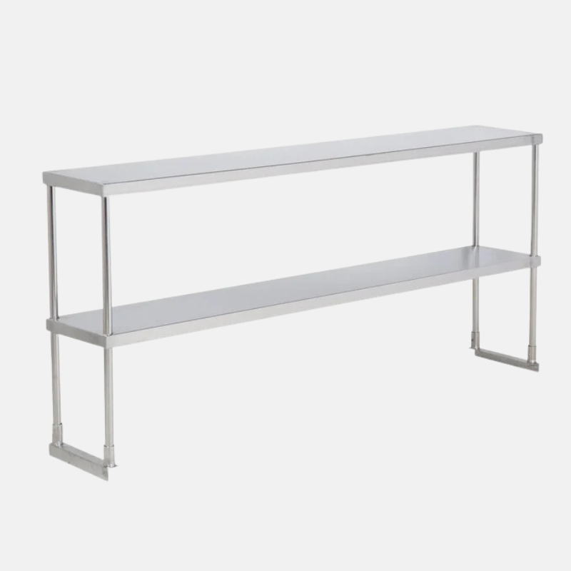 Etagère 2 étages pour table en inox 213 cm de long.