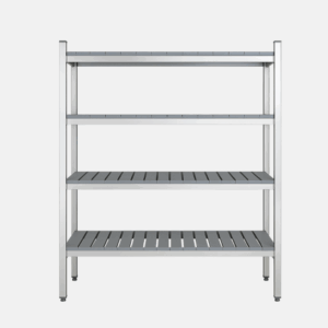 Etagère alimentaire en aluminium ayant une structure modulaire.