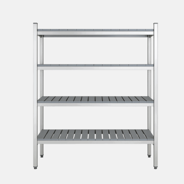 Etagère alimentaire en aluminium ayant une structure modulaire.