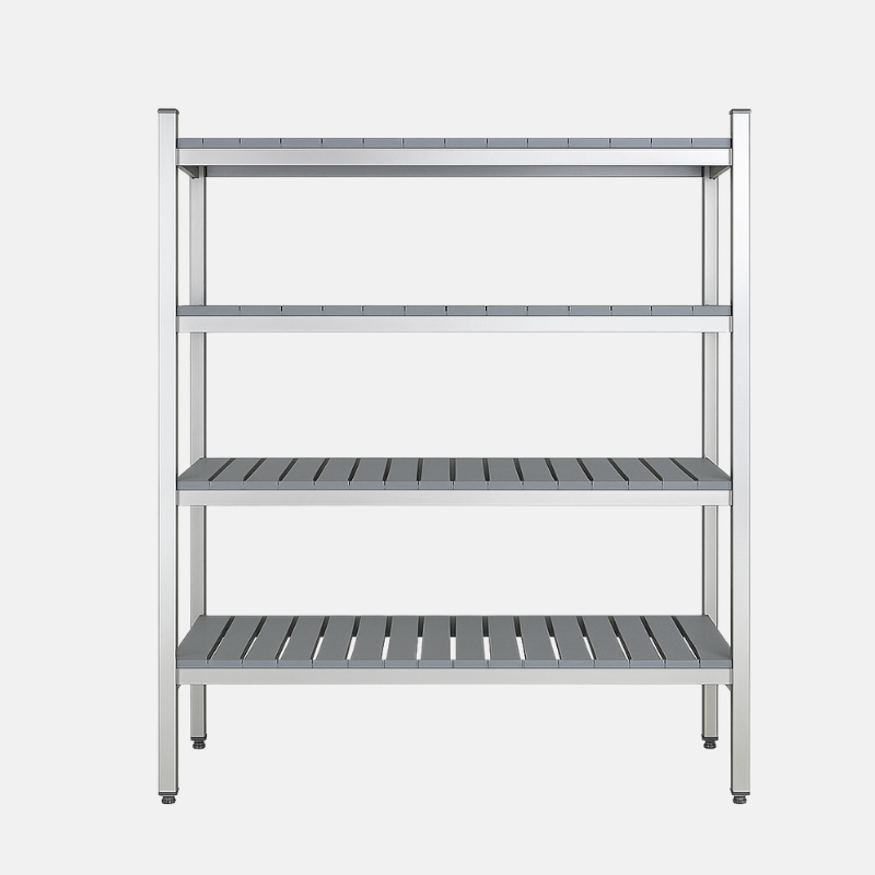 Etagère alimentaire en aluminium ayant une structure modulaire.