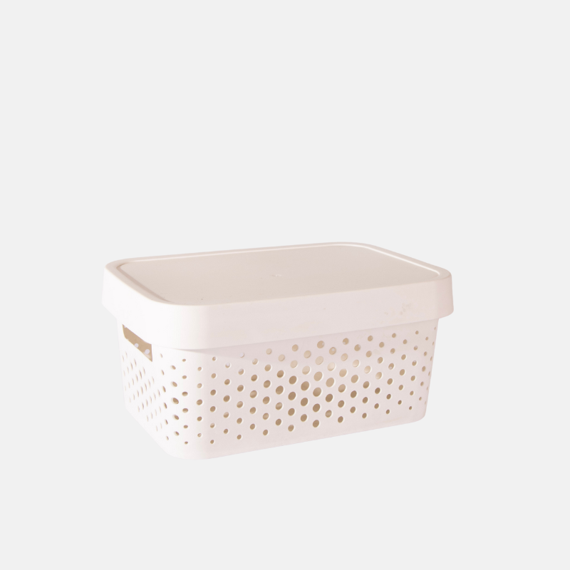 Bac de rangement de 4.5 litres en plastique et son couvercle.