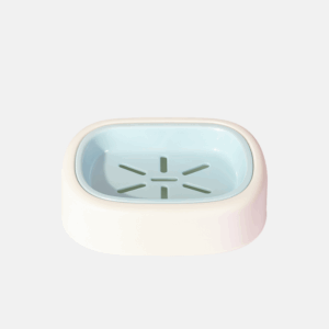 Porte savon en plastique et de couleur bleu.