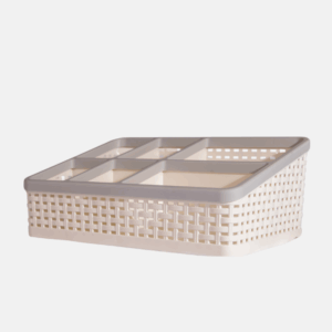 Organisateur de bureau en plastique avec 6 compartiments.