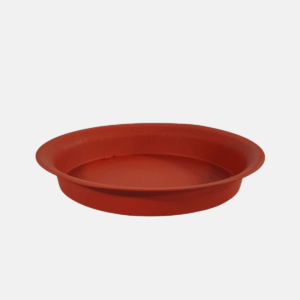 Dessous de pot rond rouge de 27 x 4 cm.