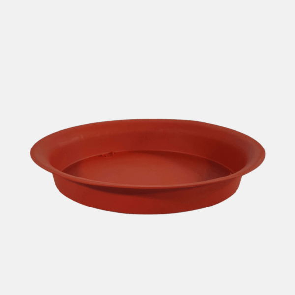 Dessous de pot rond rouge de 30 x 4 cm.