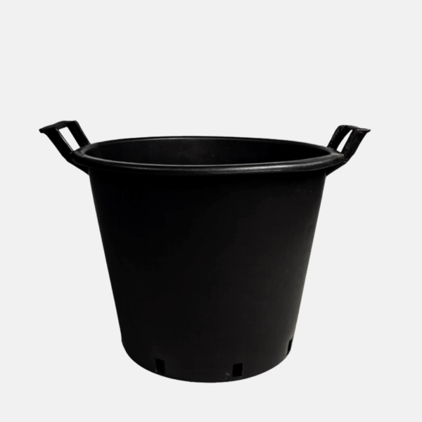 Pot noir avec poignées, de 45 cm de diamètre et 37 cm de haut pour une capacité de 35 L.