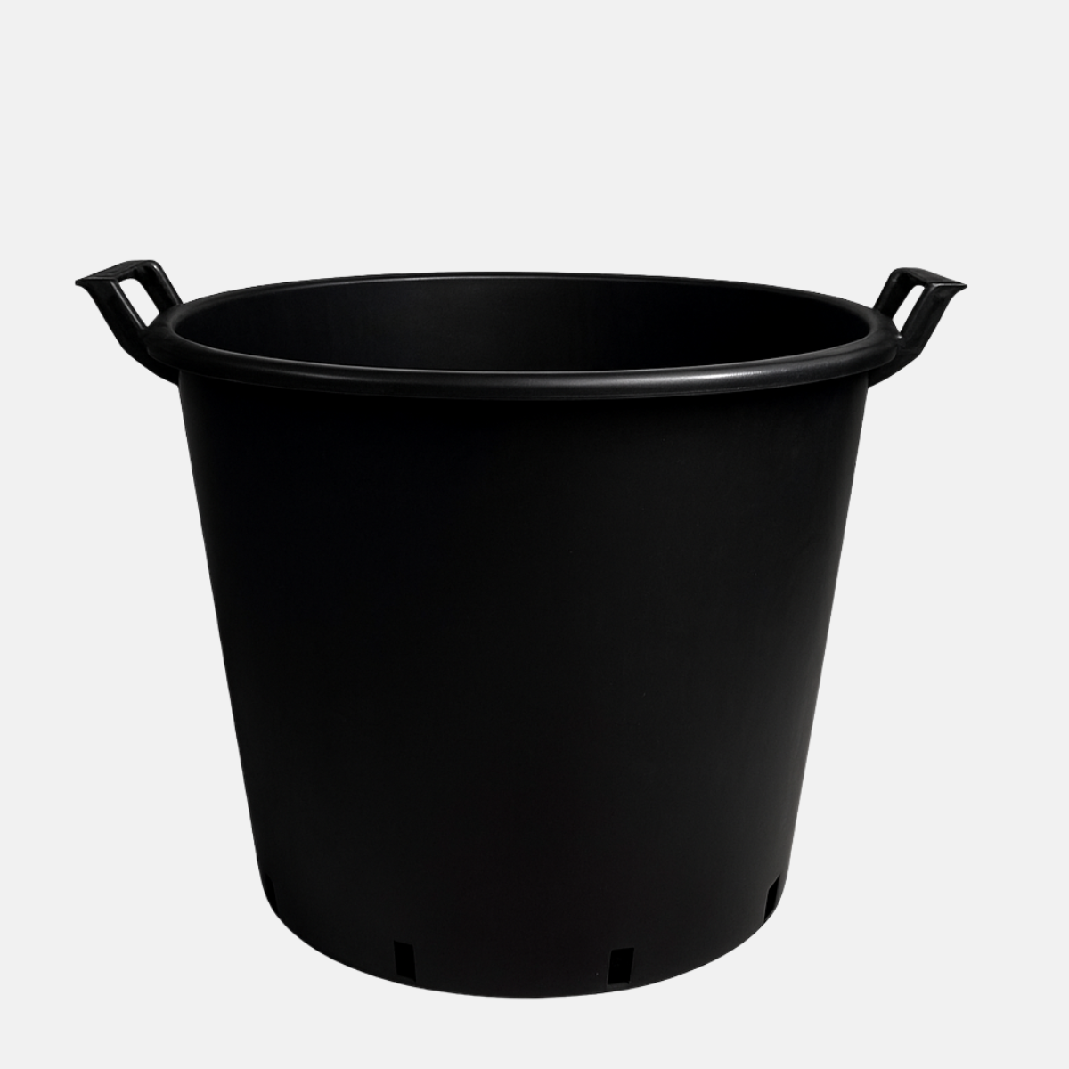 Pot noir avec poignées de 65 L, 50 cm de diamètre et 41 cm de hauteur.