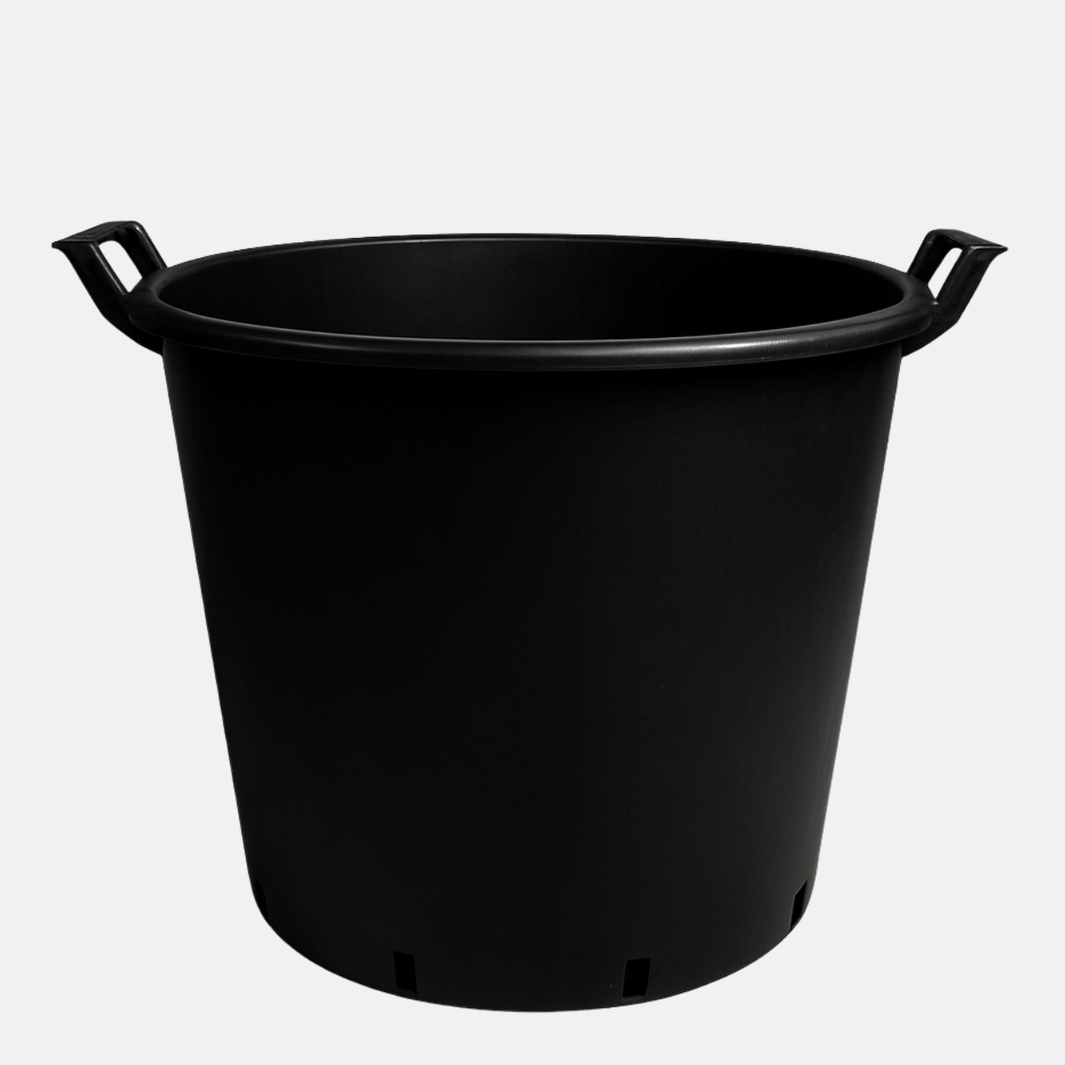 Pot noir avec poignées de 80 L, 55 cm de diamètre et 44 cm de hauteur.
