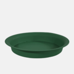 Dessous de pot rond vert de 48 cm de diamètre et 7 cm de haut.