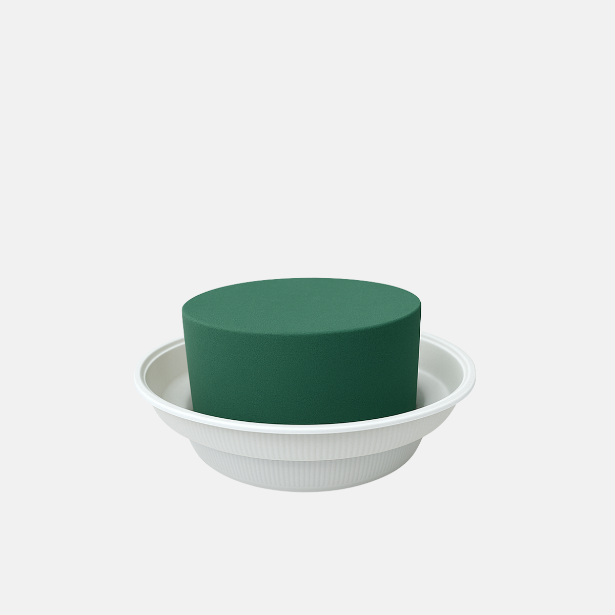 Mousse florale rond de 12 cm de diamètre avec un bol en plastique.