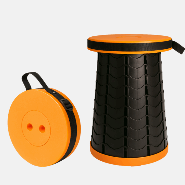 Tabouret télescopique portatif de 38 cm de diamètre orange.